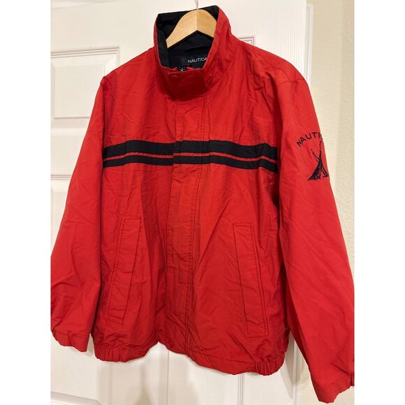 Vintage Nautica Jacket Adult Large Red Full Zip Windbreaker - Picture 1 of 8